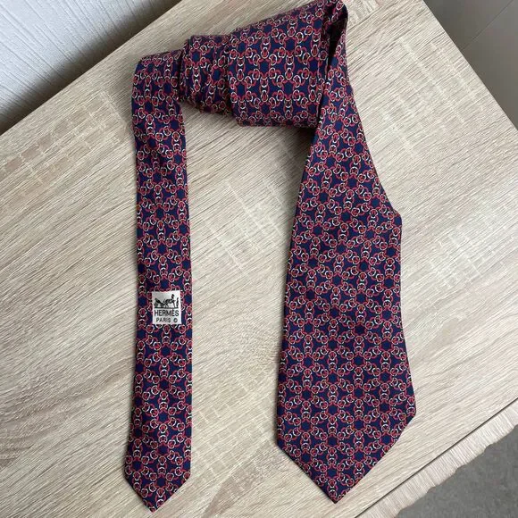 Hermes Paris Silk Tie 7520 IA Chains Blue